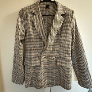 Chic Black, White, Brown and Yellow Checkered Blazer